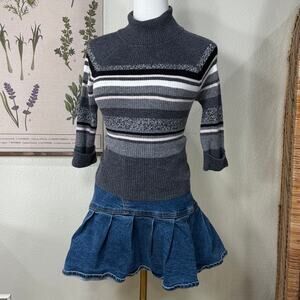 Vintage 90s Y2k Striped Turtleneck Ribbed Sweater Shoujo Girl Gloomy Coquette S